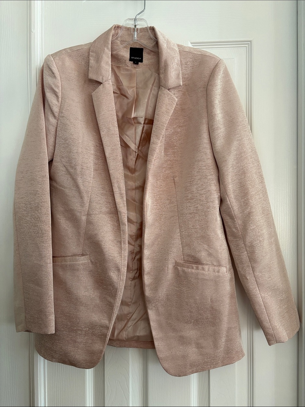 Studio F Blush Pink Women's textured Blazer Sleek Open Front with pockets Size 8